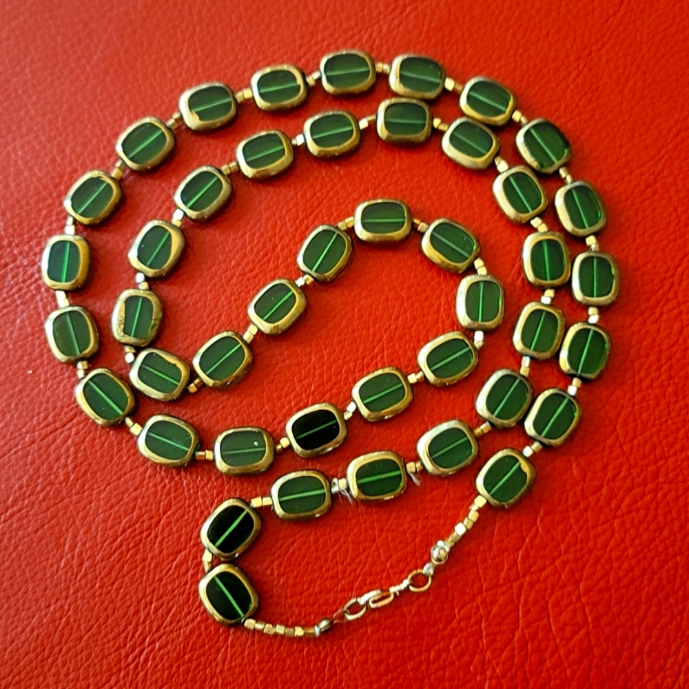 Vintage Green Geo Glass beaded necklace